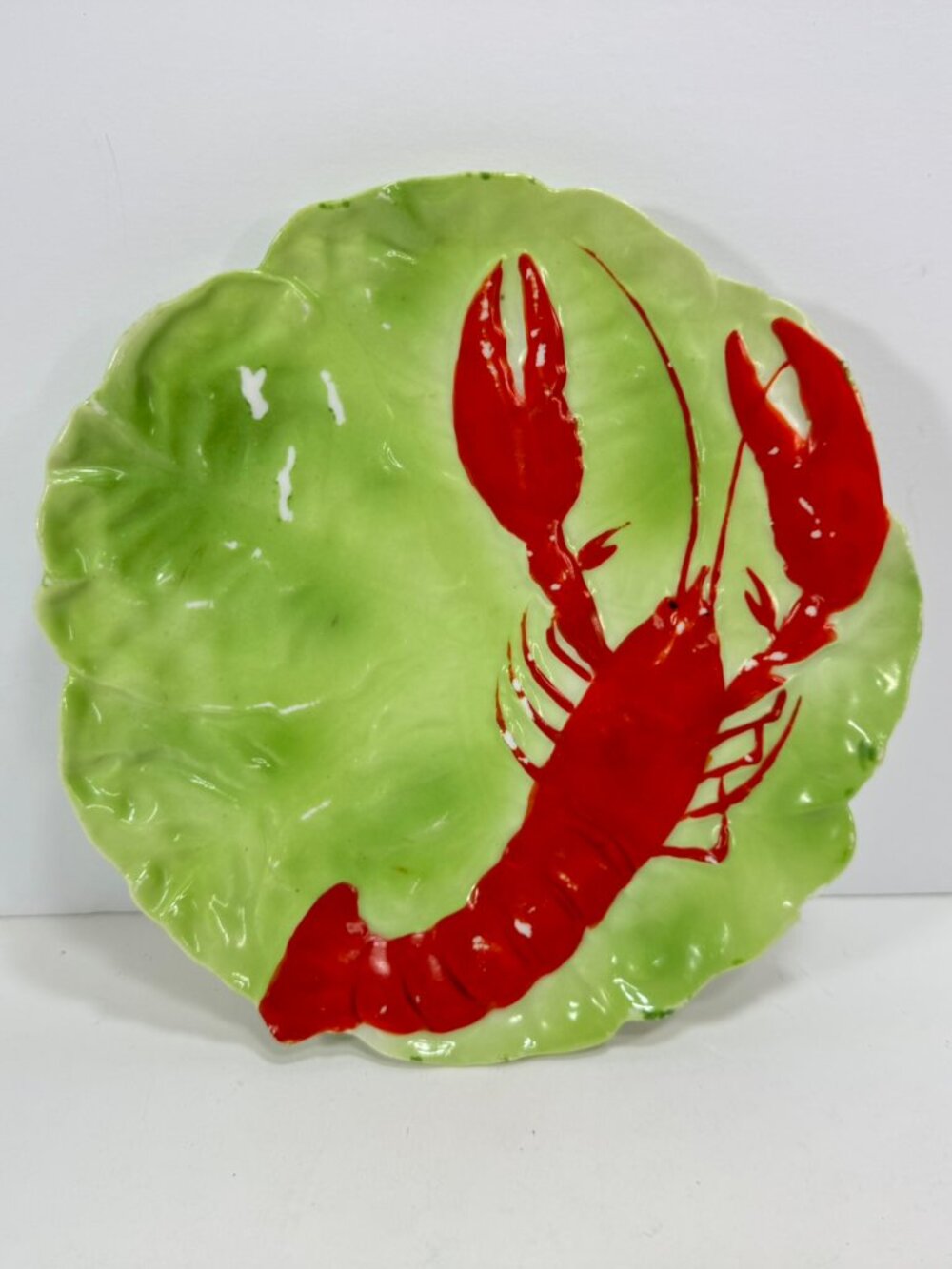 Antique Royal Bayreuth Lobster Green Lettuce Leaf Ceramic Plate 7" wide